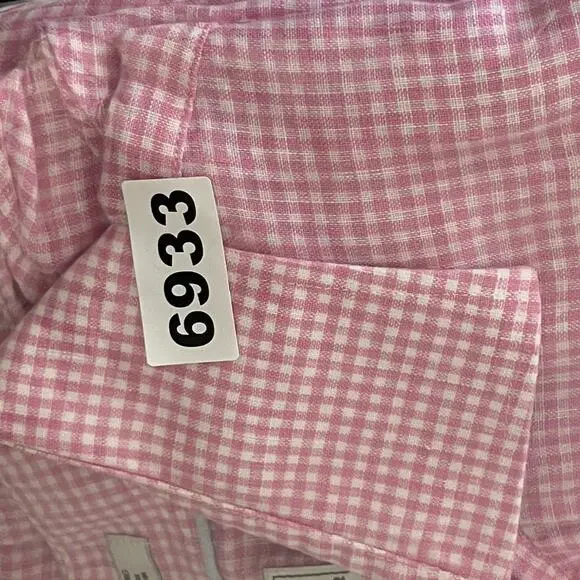 Peter Millar Linen Shirt Mens 16.5 Long Pink Check Button Up Long Sleeve Classic - Picture 13 of 13